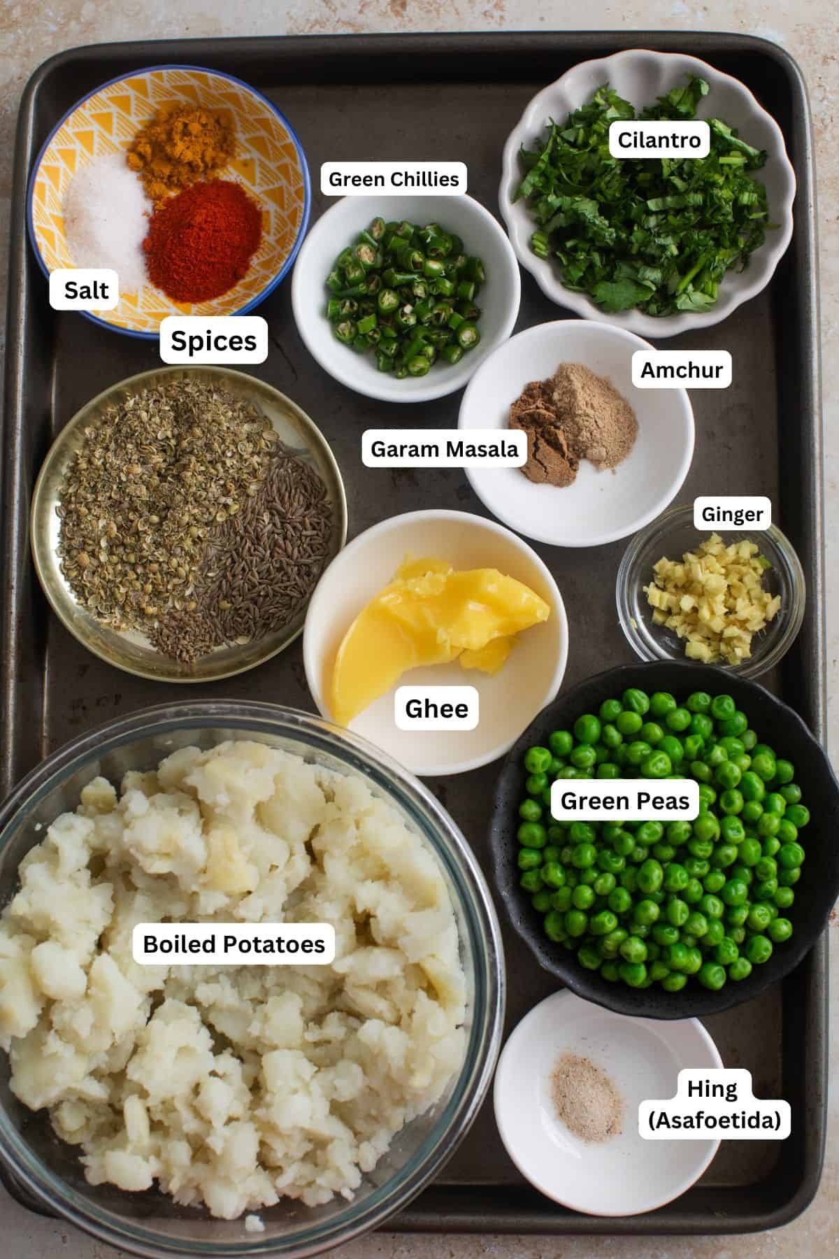 Ingredients for making samosa filling.