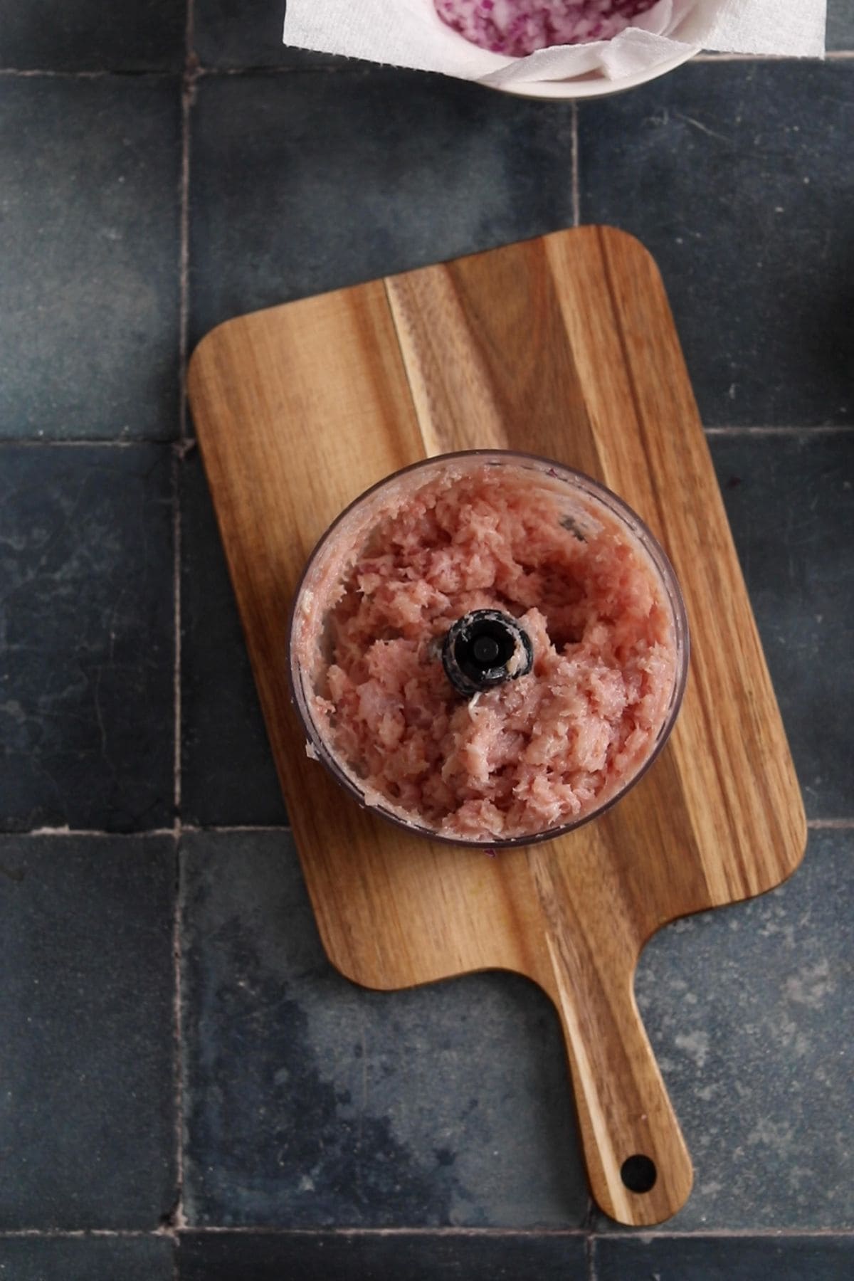 Homemade chicken mince is ready to make kebabs.