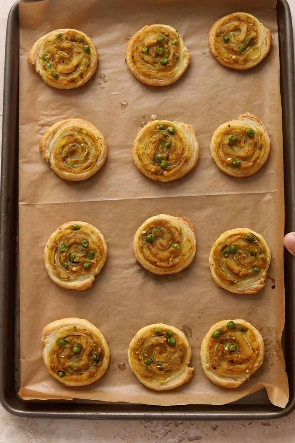 Baked samosa pinwheels are ready to serve.