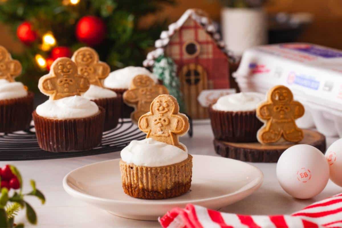 Gingerbread cheesecakes made in a muffin pan. 