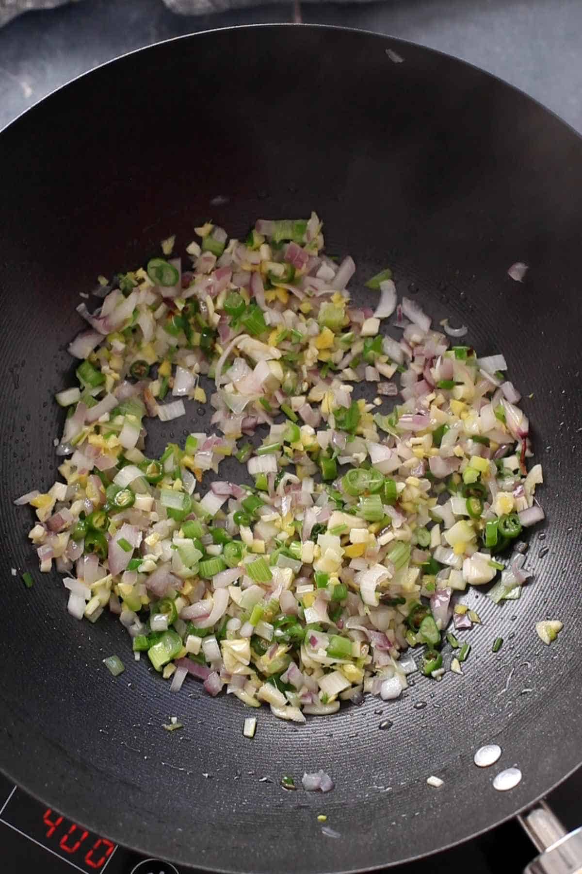 Vegetables are softened but retain their color and crunch.