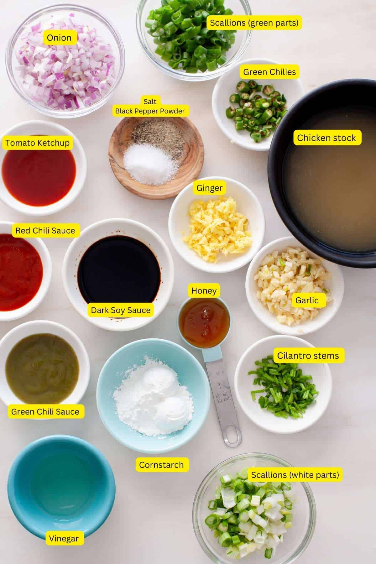 Ingredients for manchurian sauce.