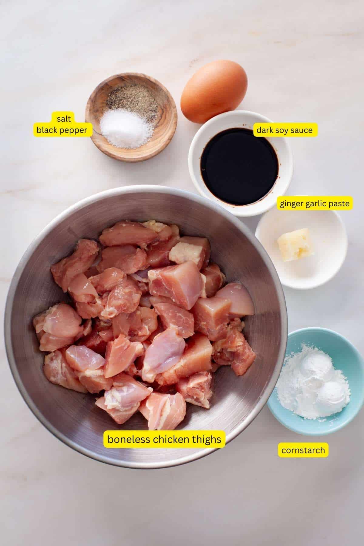 Ingredients for marinating chicken.