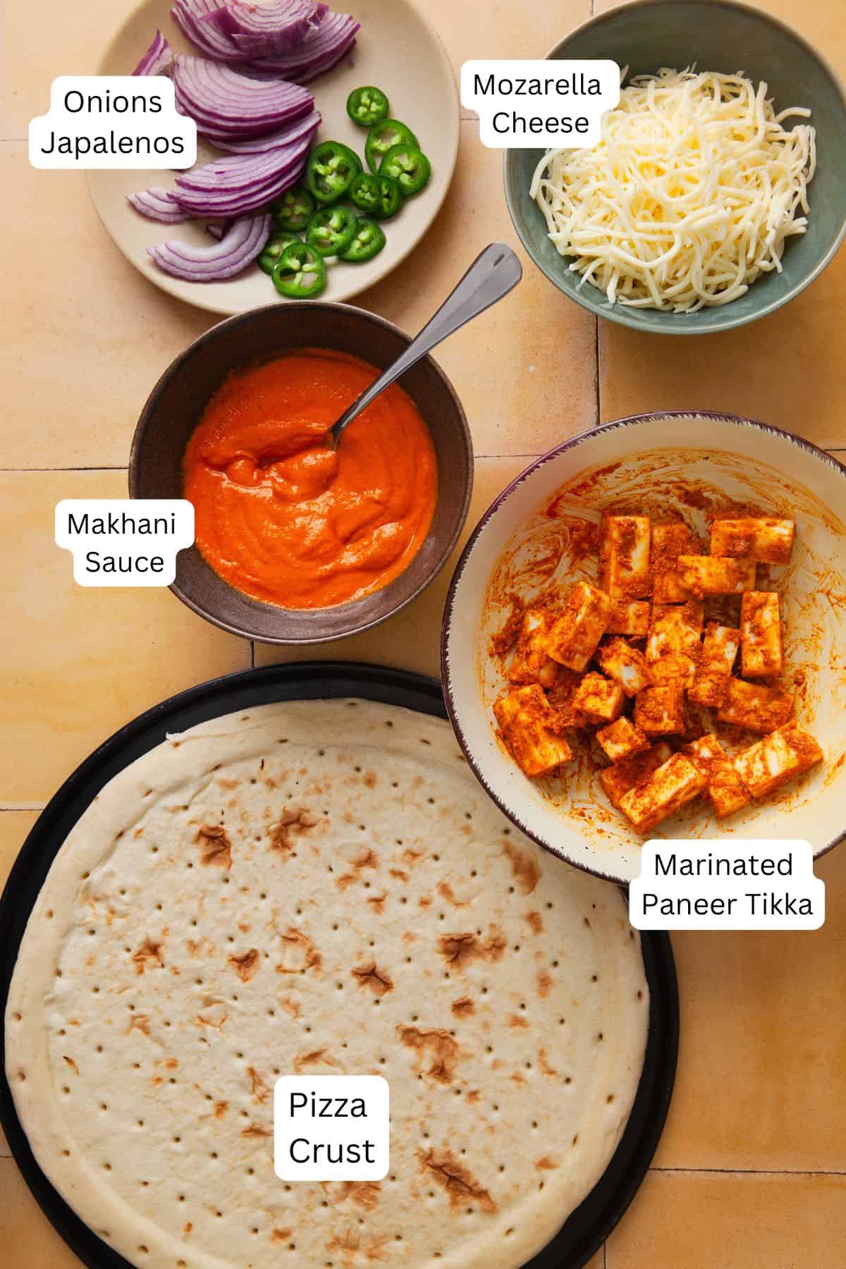 Ingredients Needed to Make Paneer Pizza. 