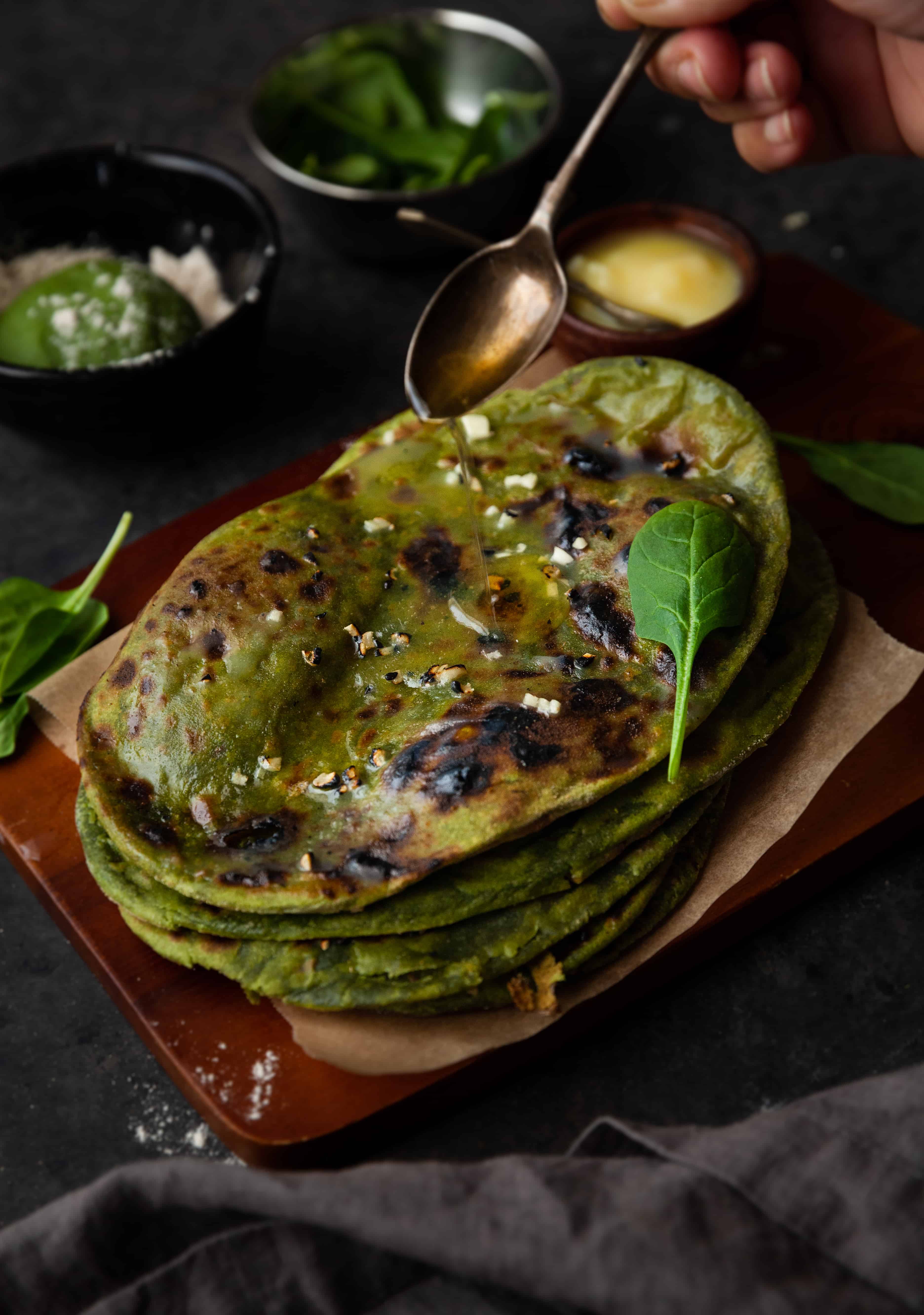 Spinach Tandoori Roti - Stove Top
