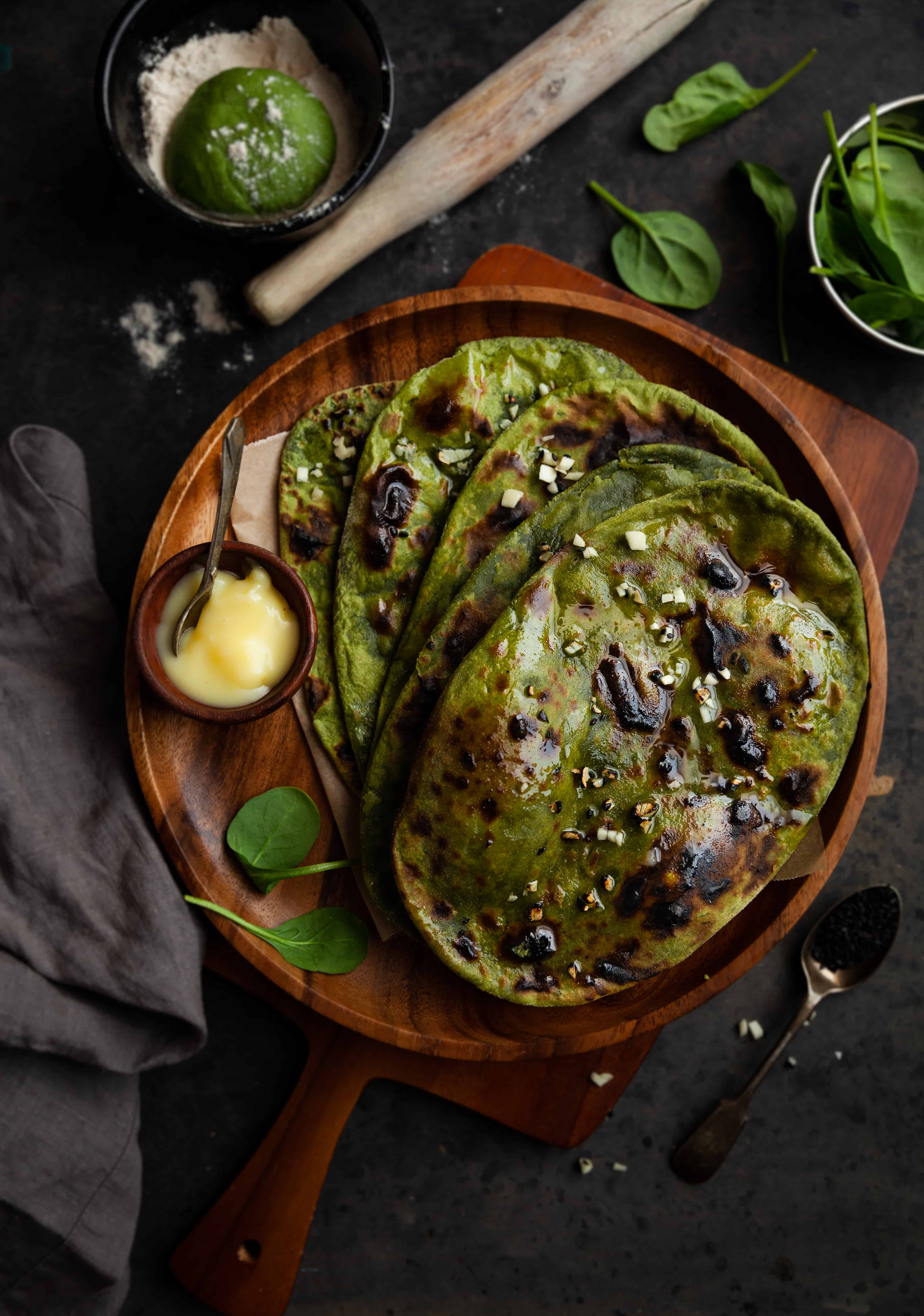 Spinach Tandoori Roti - Stove Top