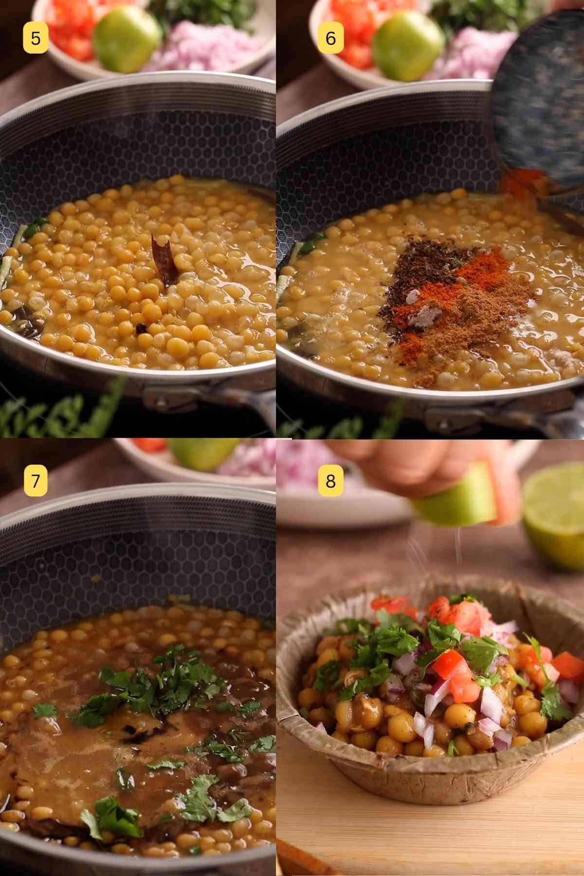 Step photos of making matar chaat kulcha.