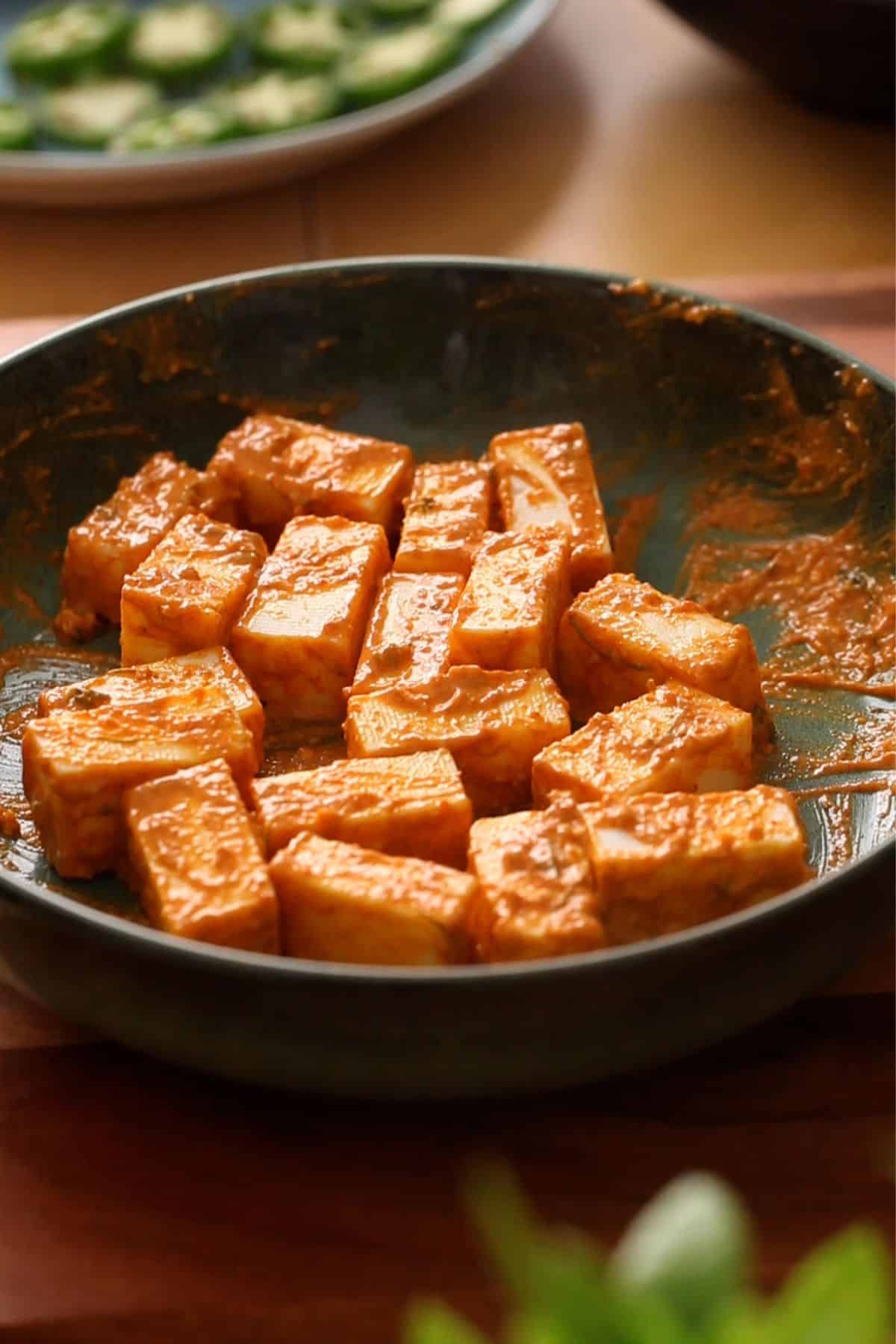 Marinated paneer tikka.
