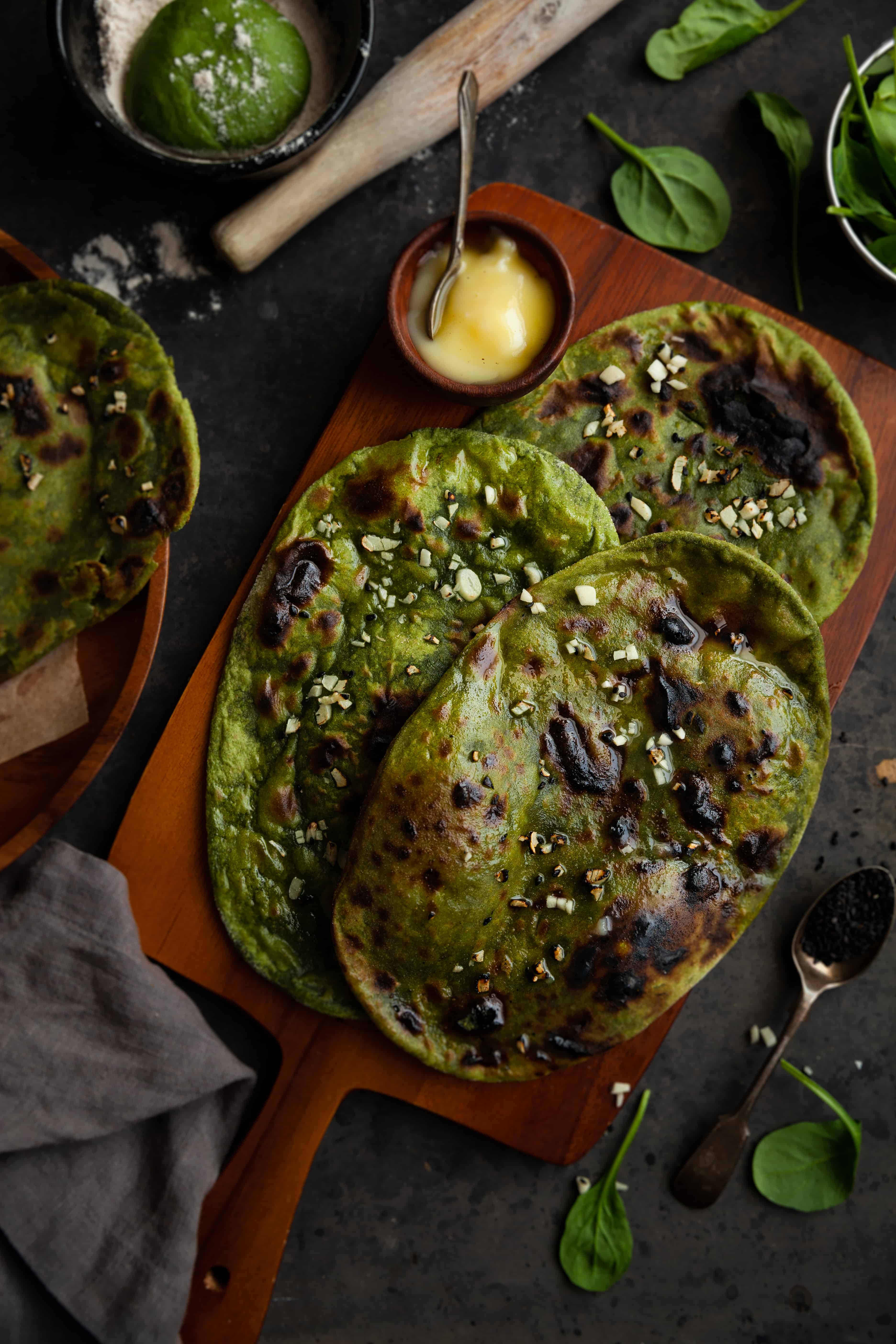 Spinach Tandoori Roti - Stove Top
