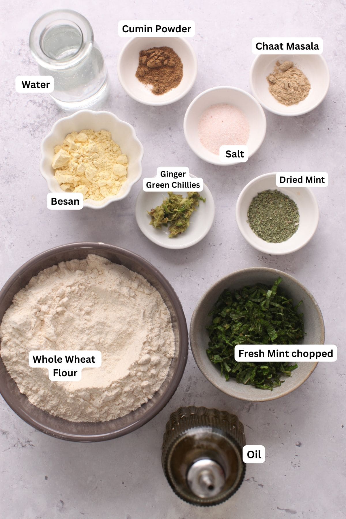 Ingredients needed to make pudina paratha.