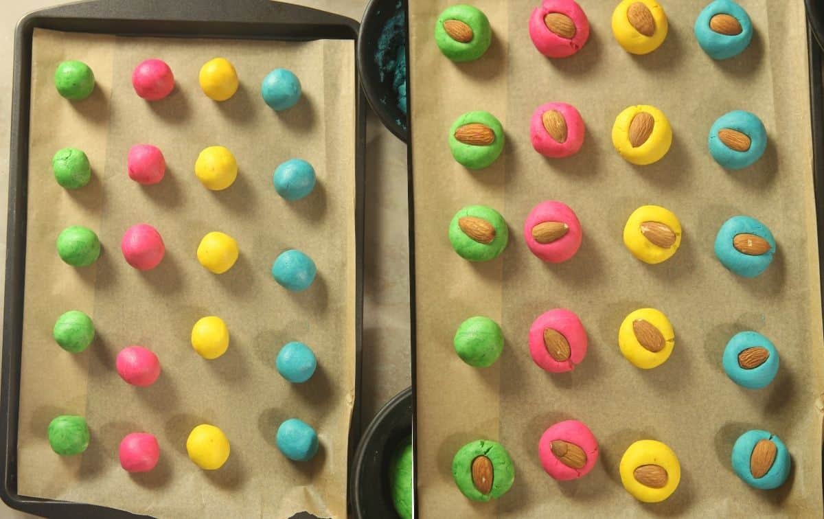 Rolled Nankhatai on a baking sheet ready to bake