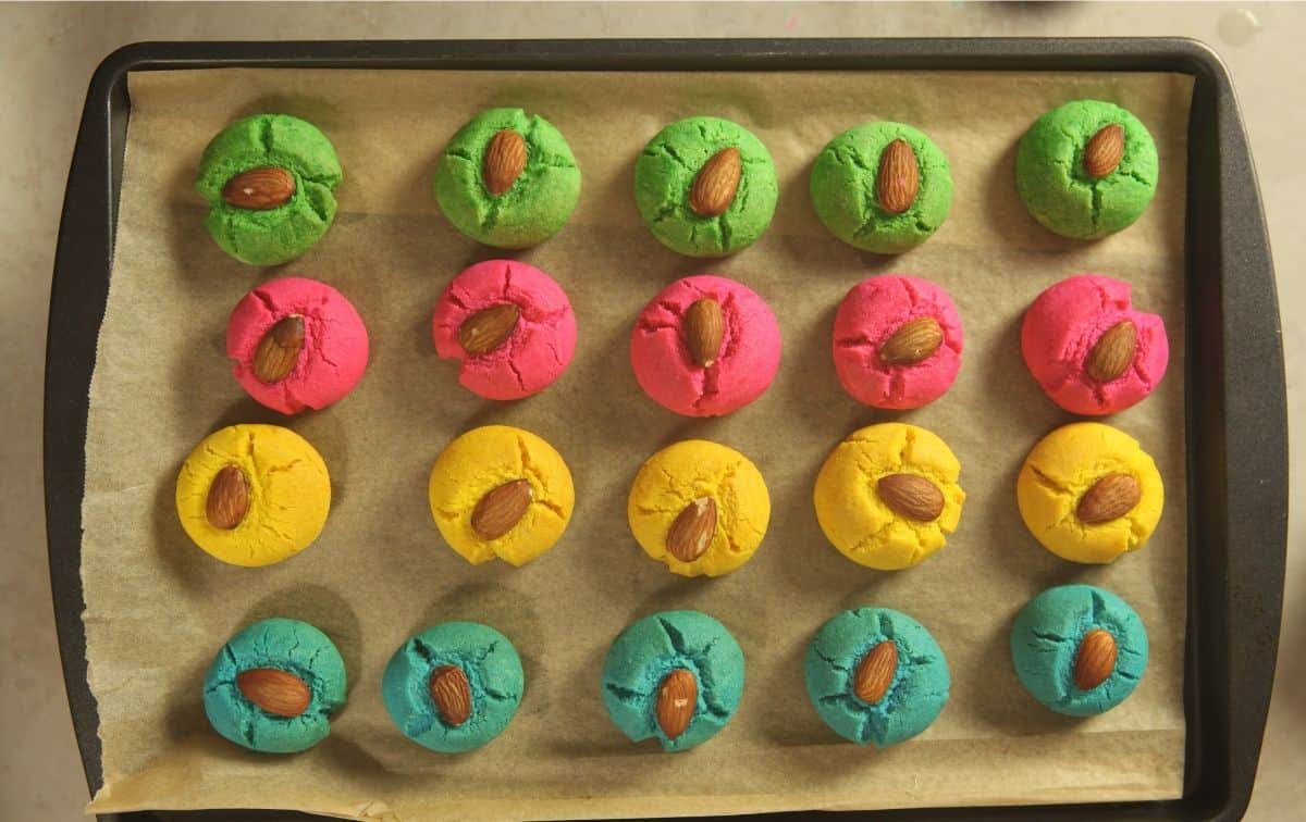 Colorful Thandai Spiced Badam Nankhatai after baking
