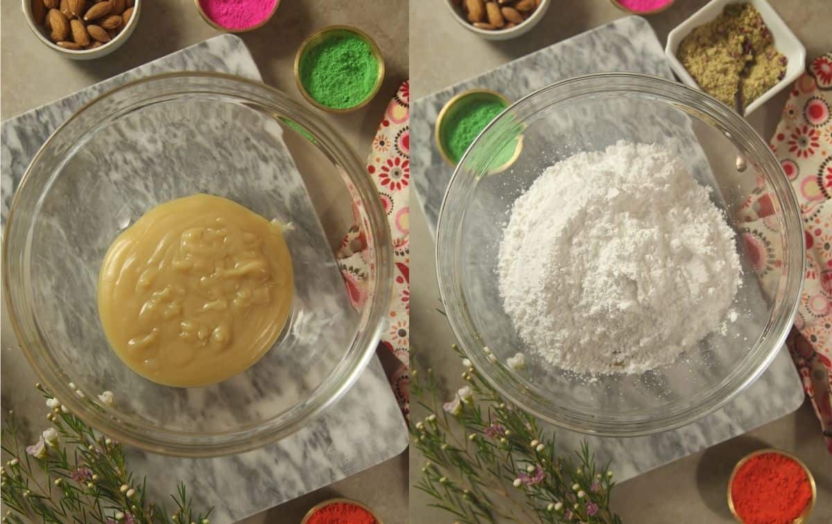 Steps Of Making Badam Nankhatai- Creamed Ghee & Sugar