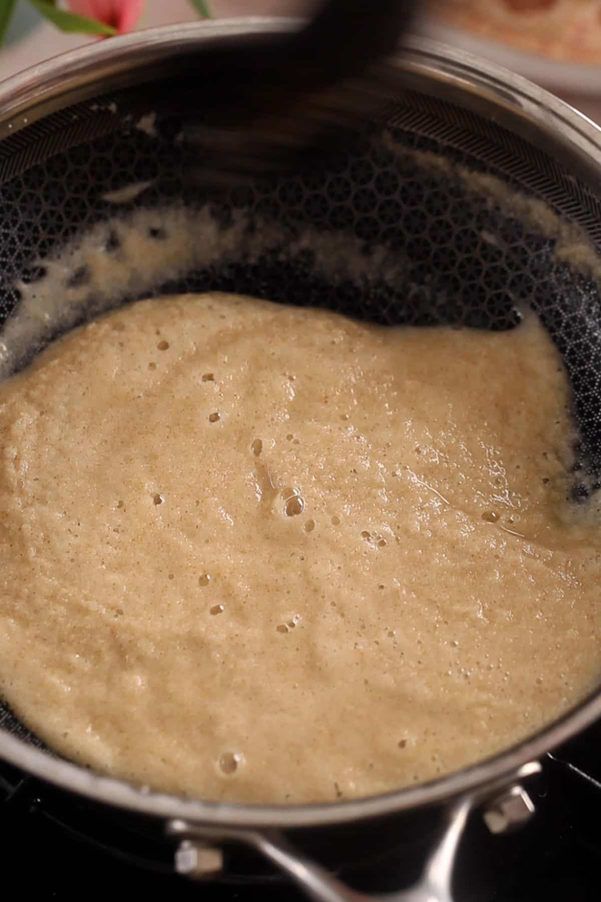 Semolina is roasted in ghee. 