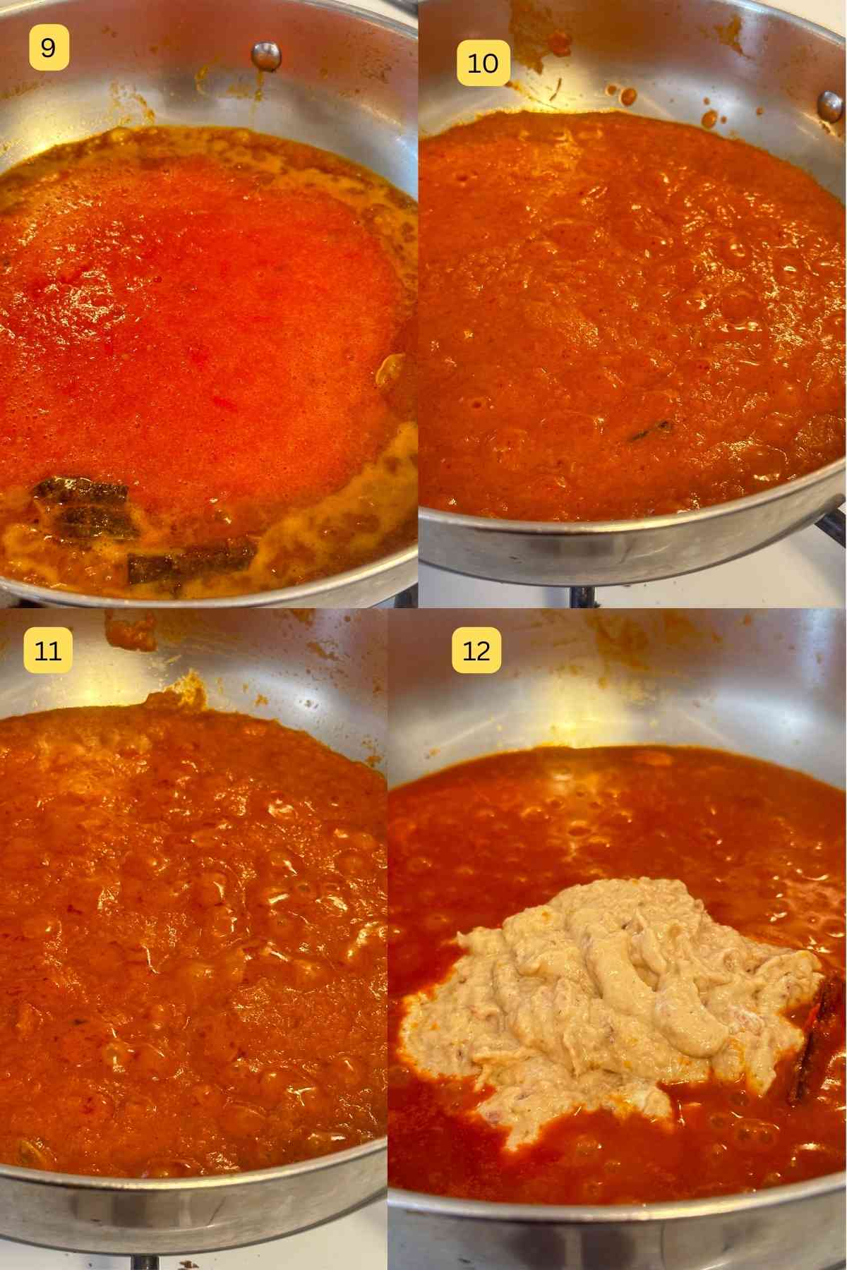 Making tomato masala for mushroom curry.