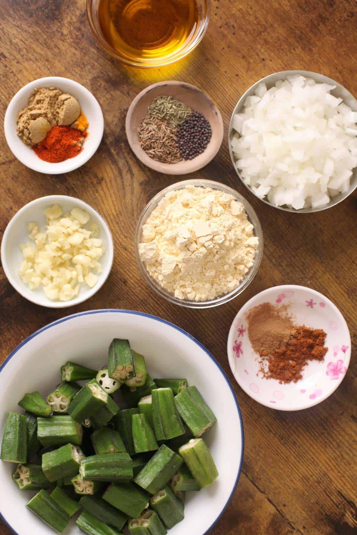 Ingredients needed to cook Besan Bhindi.