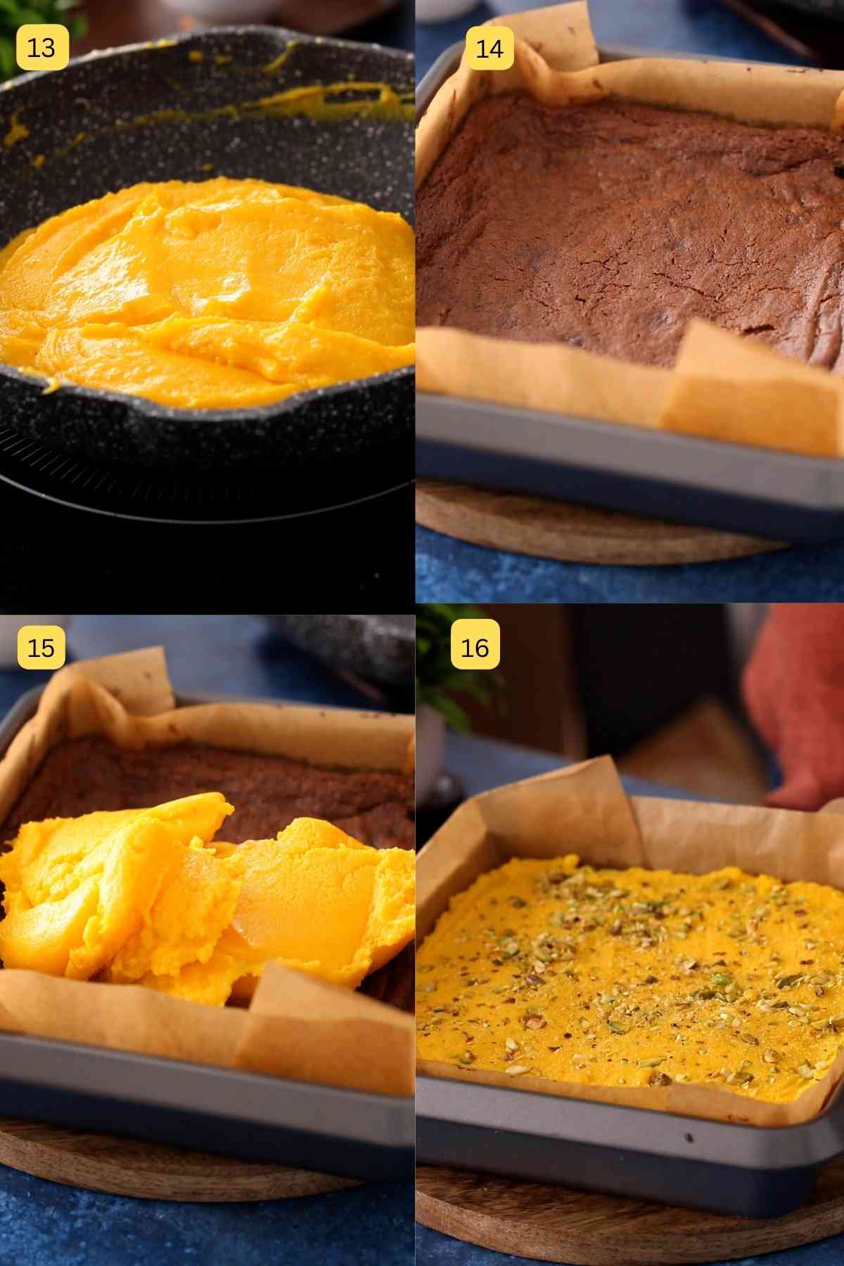 Layering brownie layer and burfi layer.