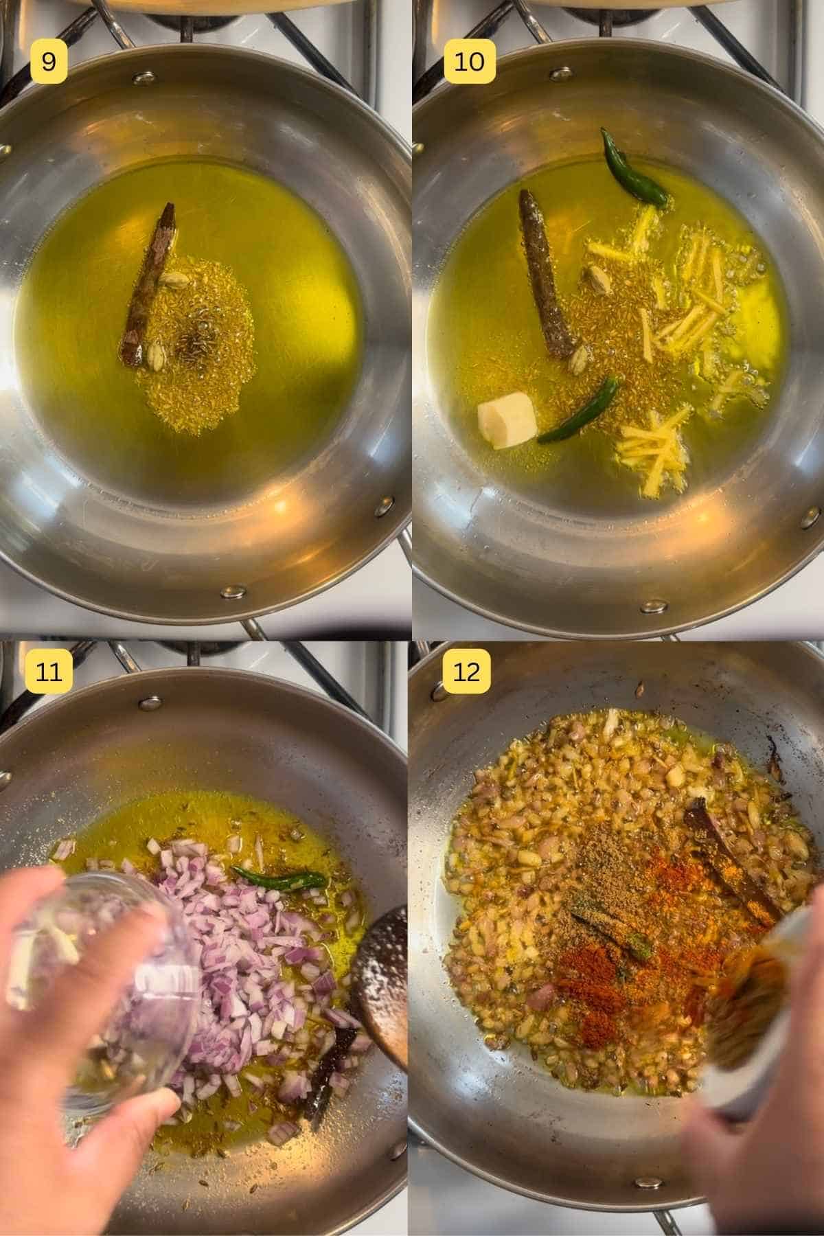Step photos of showing how to make spinach sauce. 
