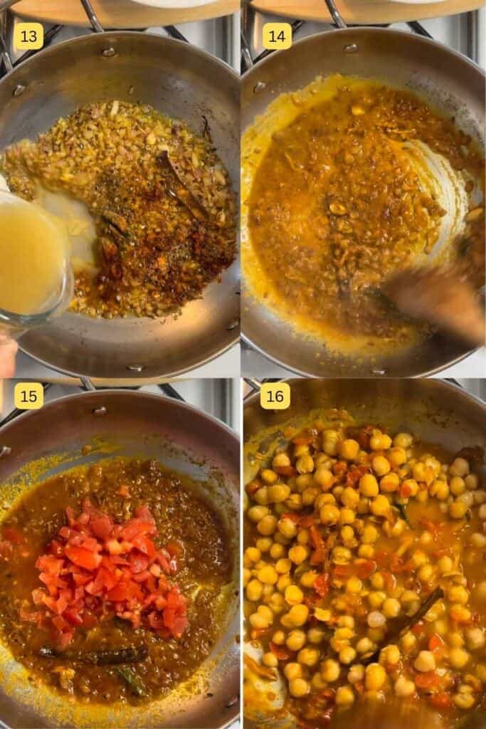 Step photos of showing how to make spinach sauce for making palak chole.