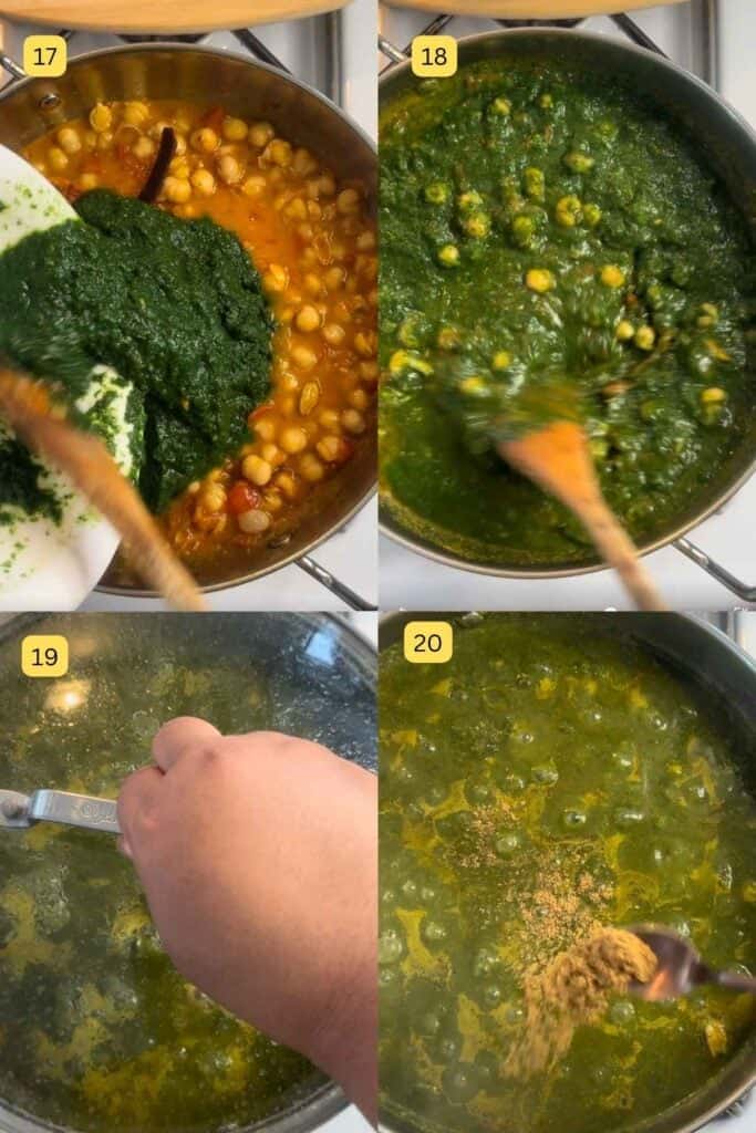 Stepwise images showing how to cook chole palak.