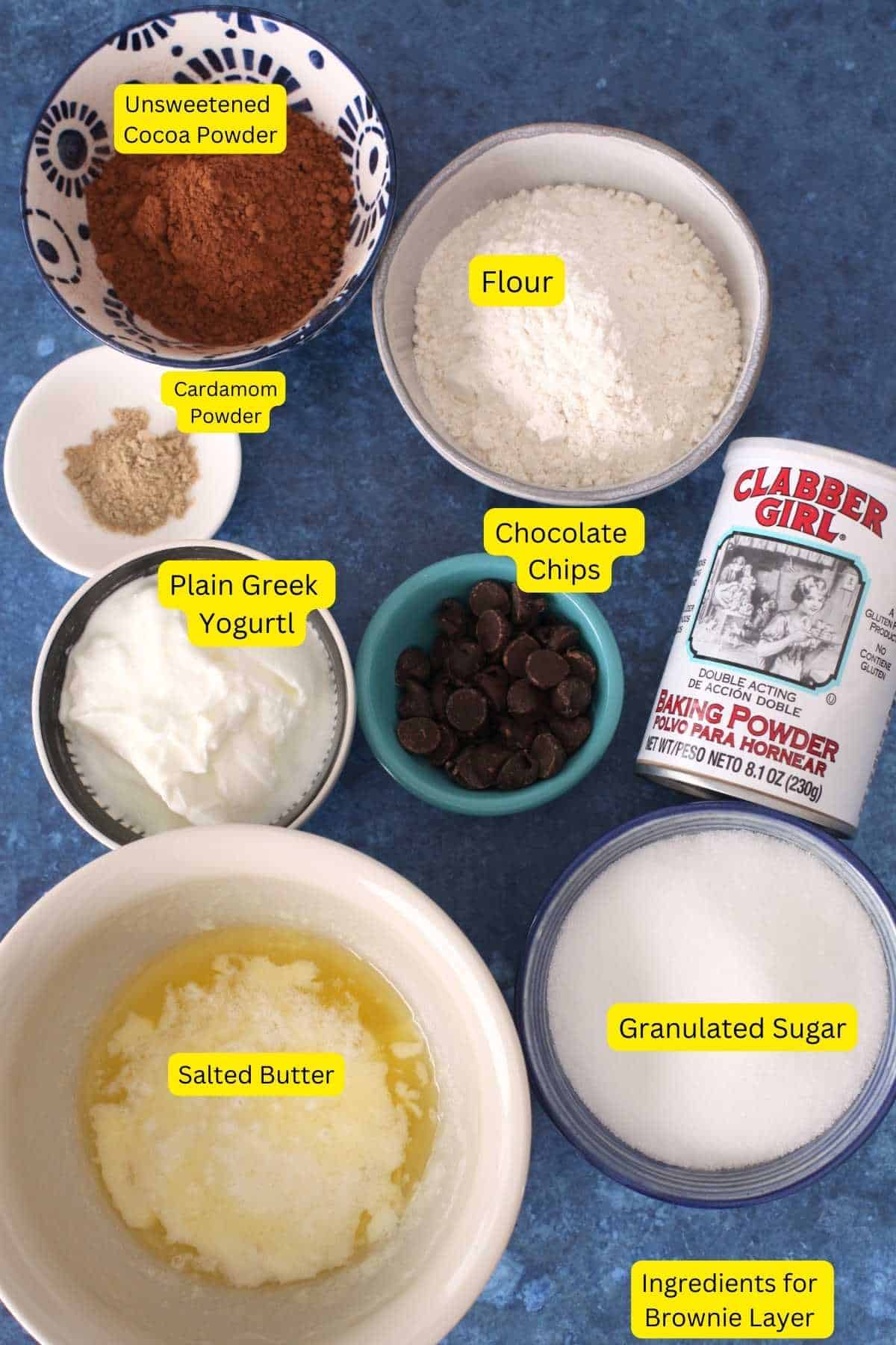 Ingredients Needed to Make eggless brownie layer.