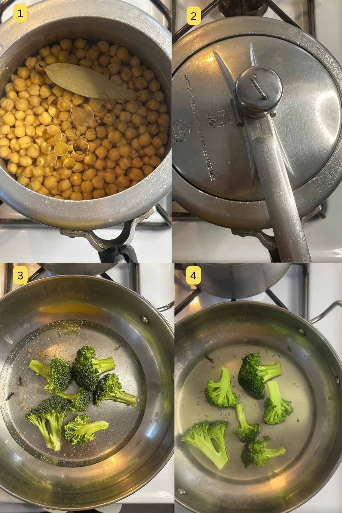 Pressure cooking raw chickpeas from scratch and making a paste of spinach. 