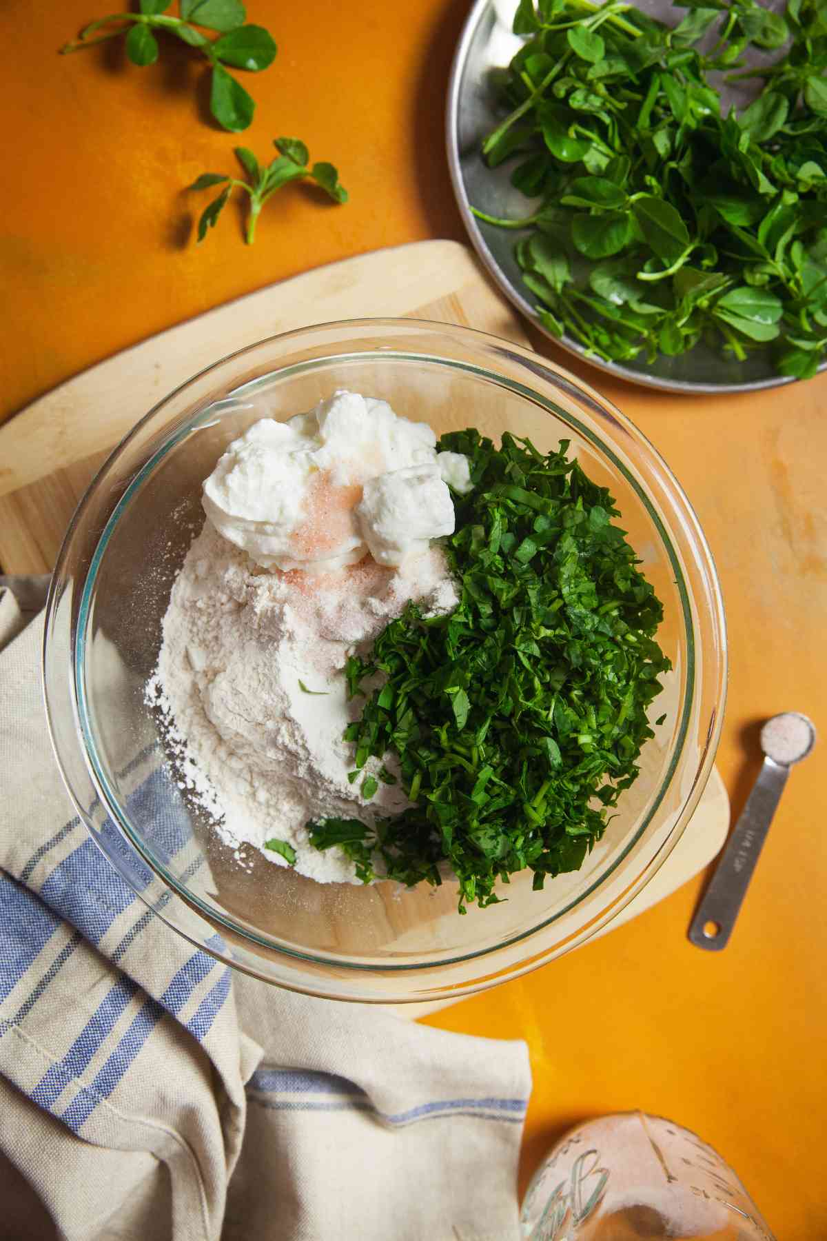 Making dough for no yeast naan bread.