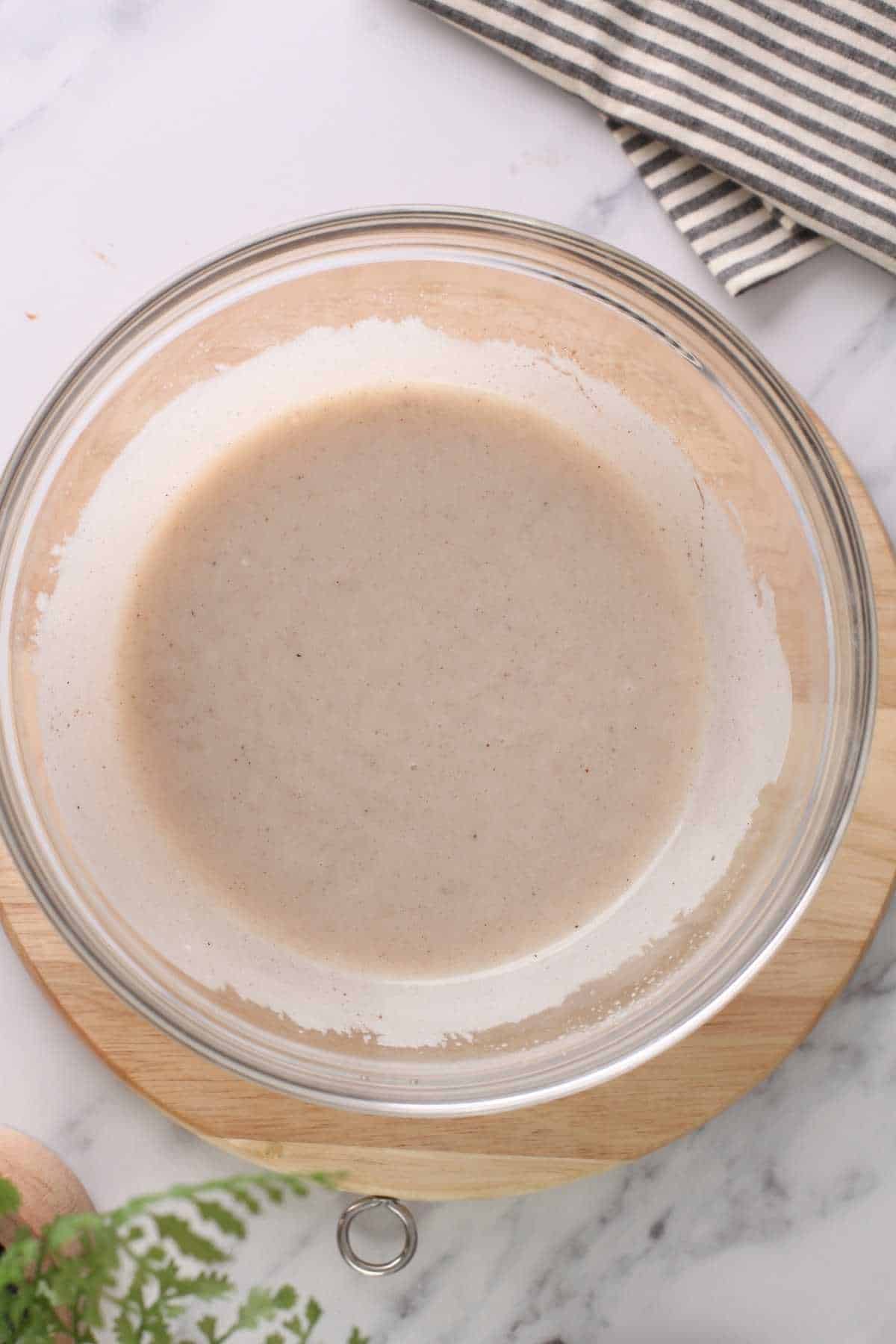 Wet ingredients for making eggless masala chai tres leches cake. 