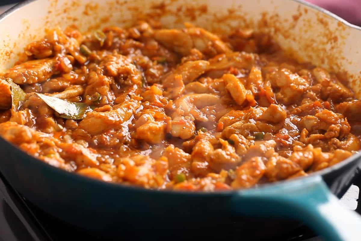 Chicken is cooked on medium high heat.