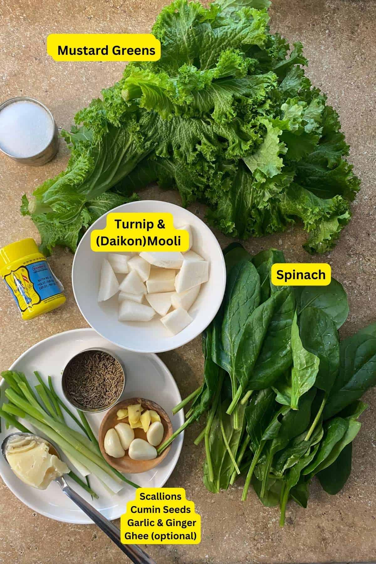 Ingredients for boiling saag.