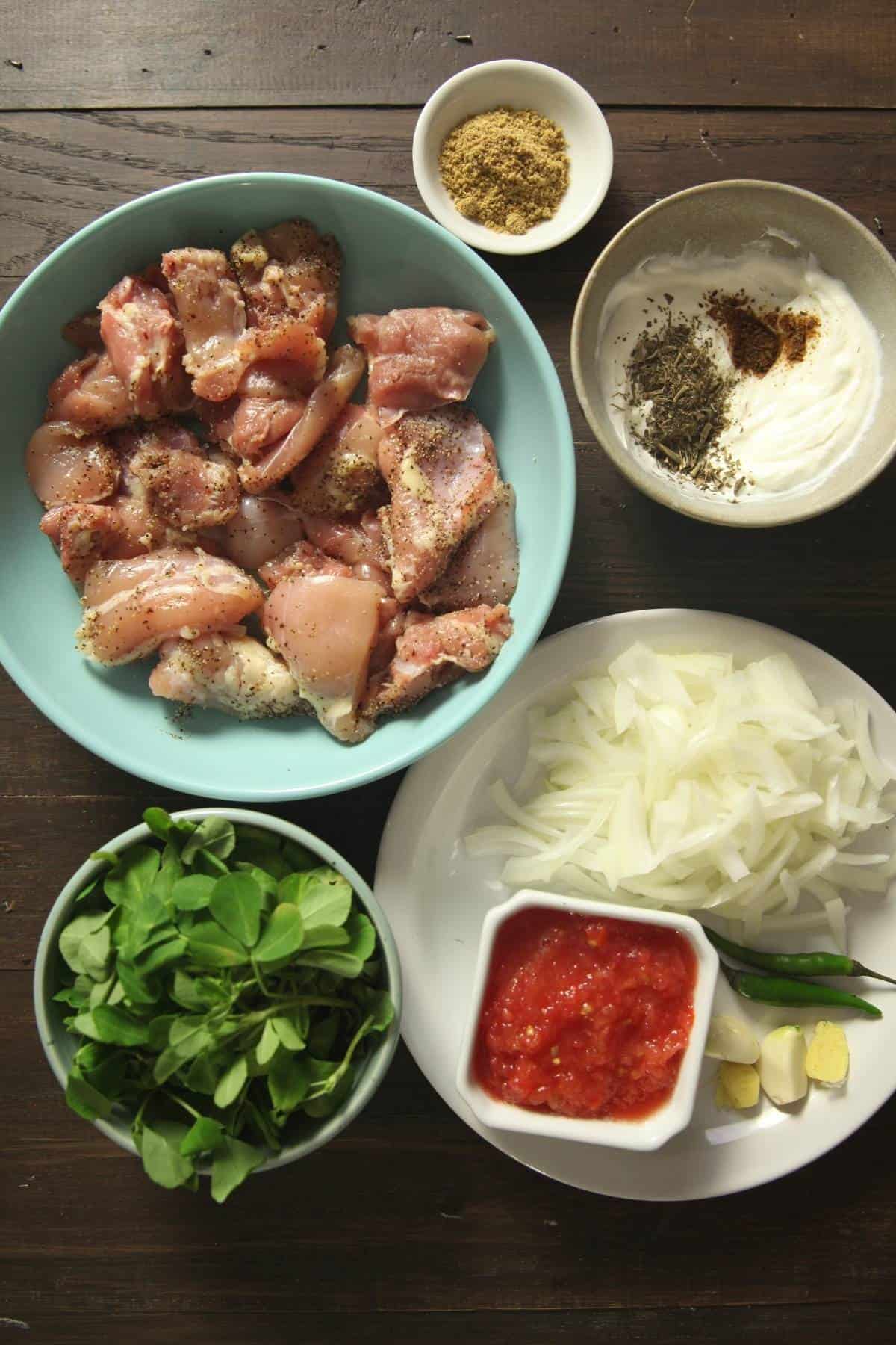 Sinfully Spicy- Ingredients for Fresh Methi Chicken