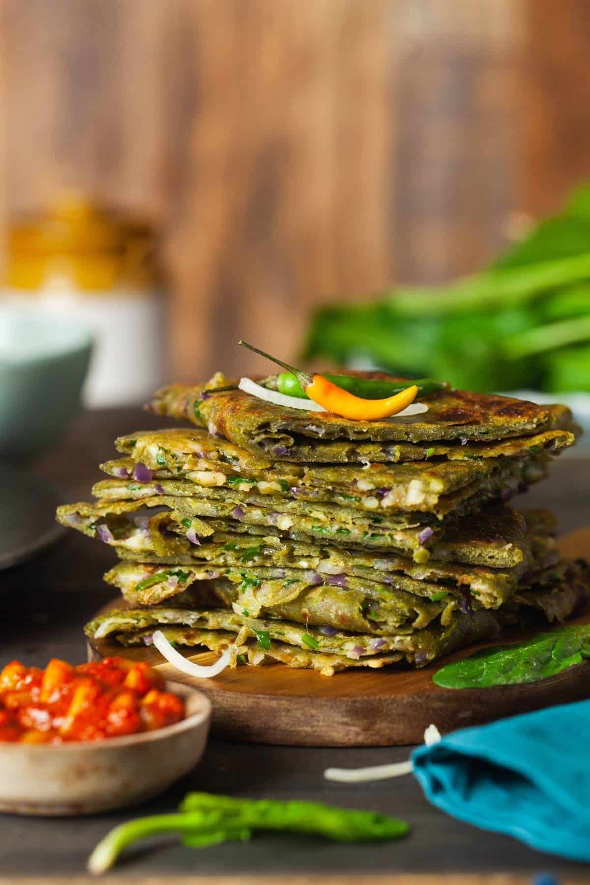 Stack of Stuffed Palak Paneer Paratha