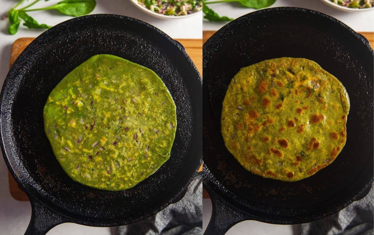 Cooking Paratha On Hot Griddle