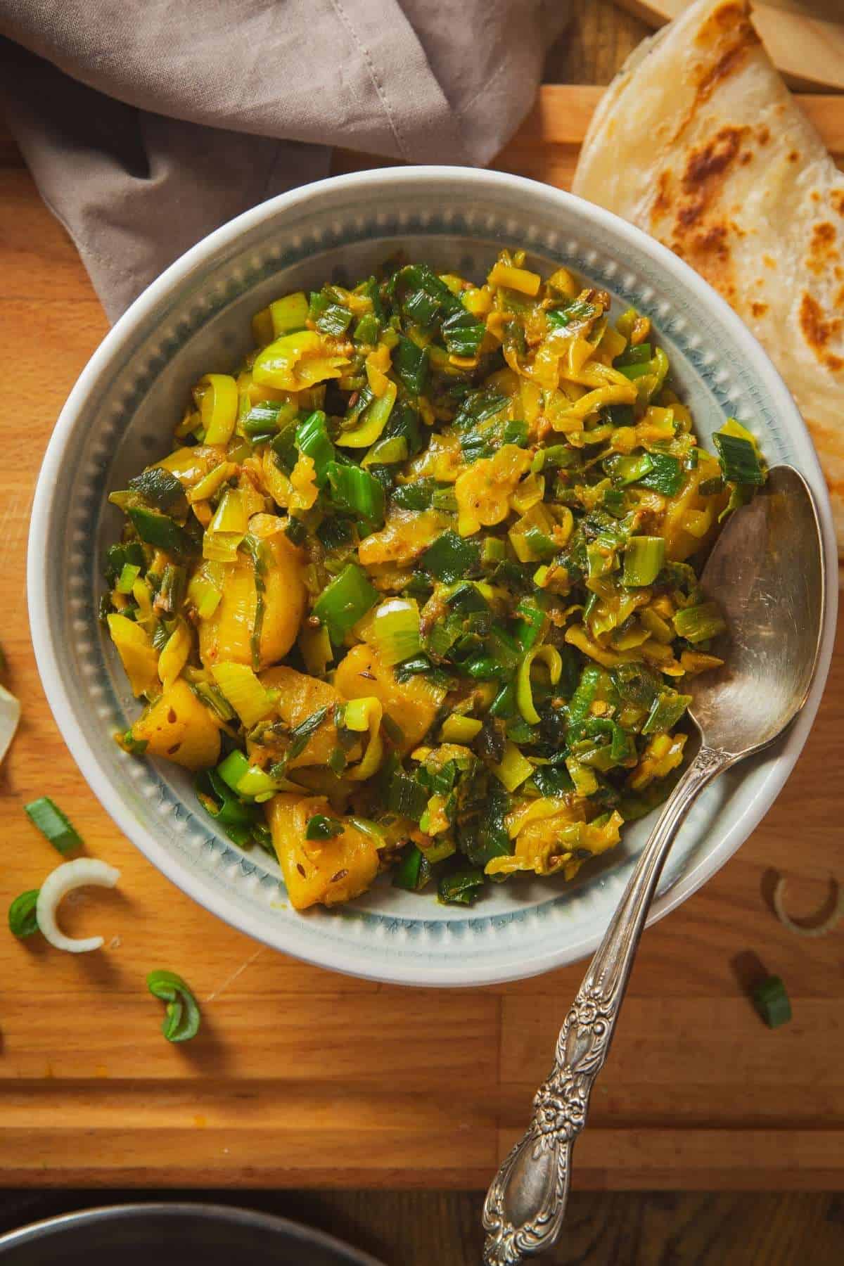 Sinfully Spicy Green Onions & Potato Sabji. Gluten Free & Vegan