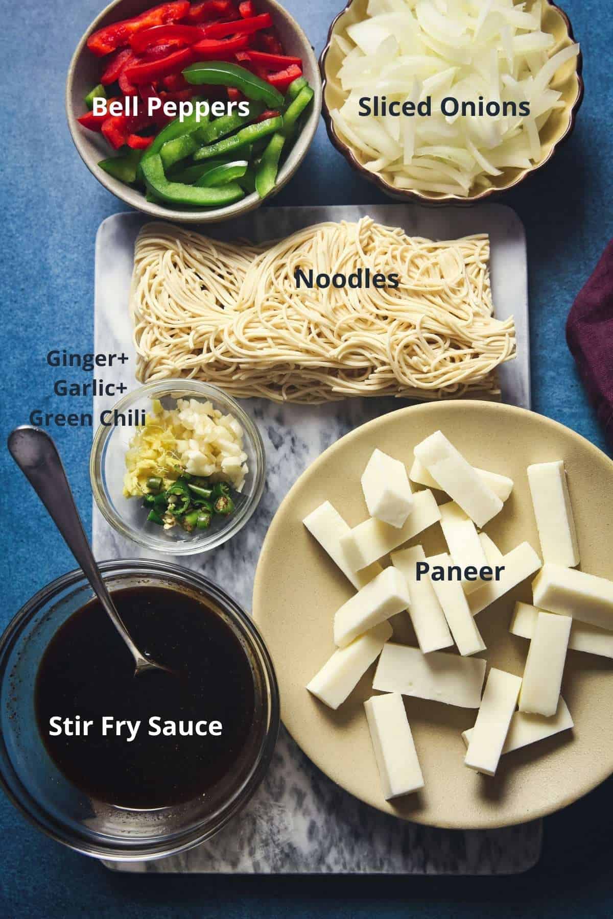 Ingredients needed for making paneer chowmein
