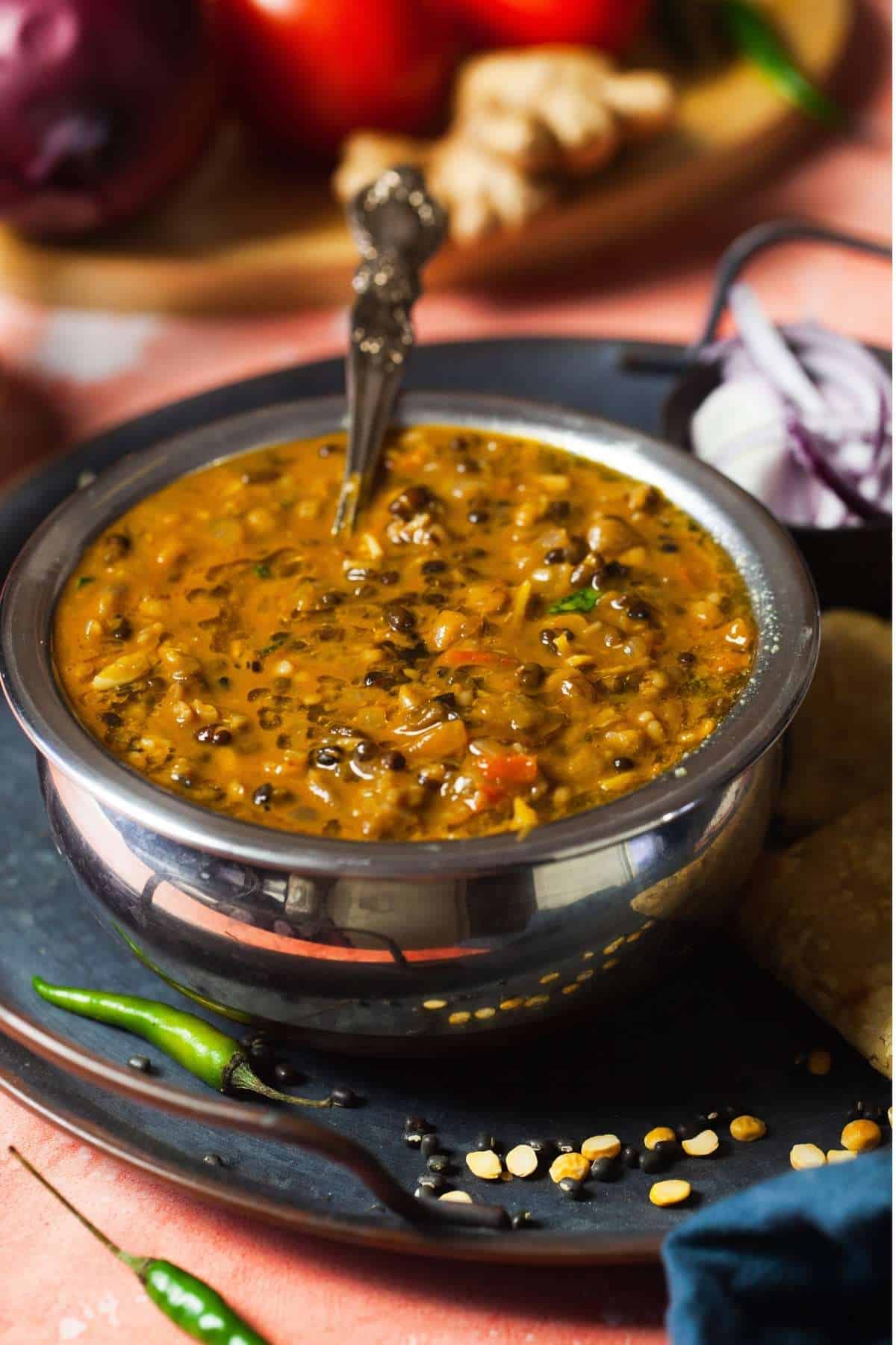 Langar Wali Dal In A Steel Bowl- Side View