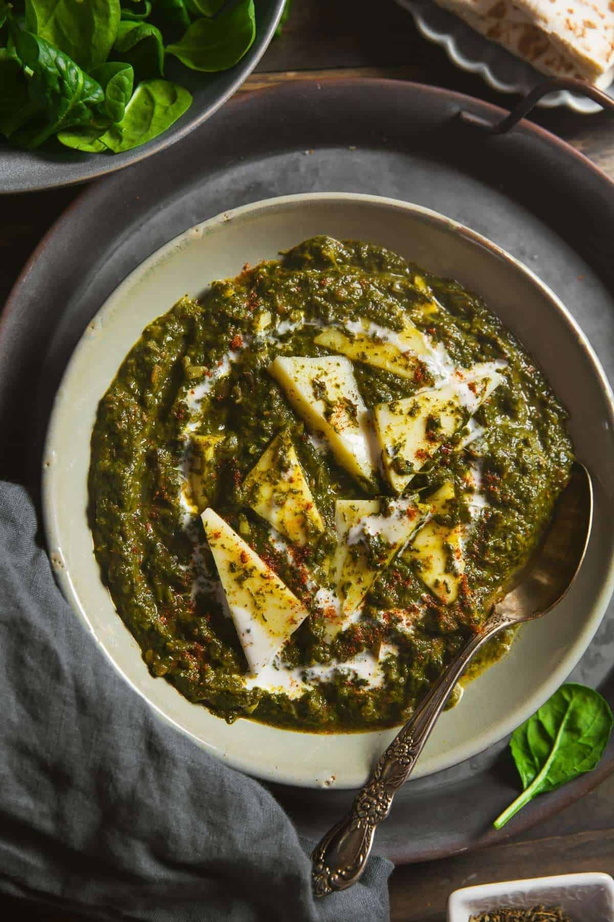 Sinfully Spicy - Palak Paneer In a bowl closeup