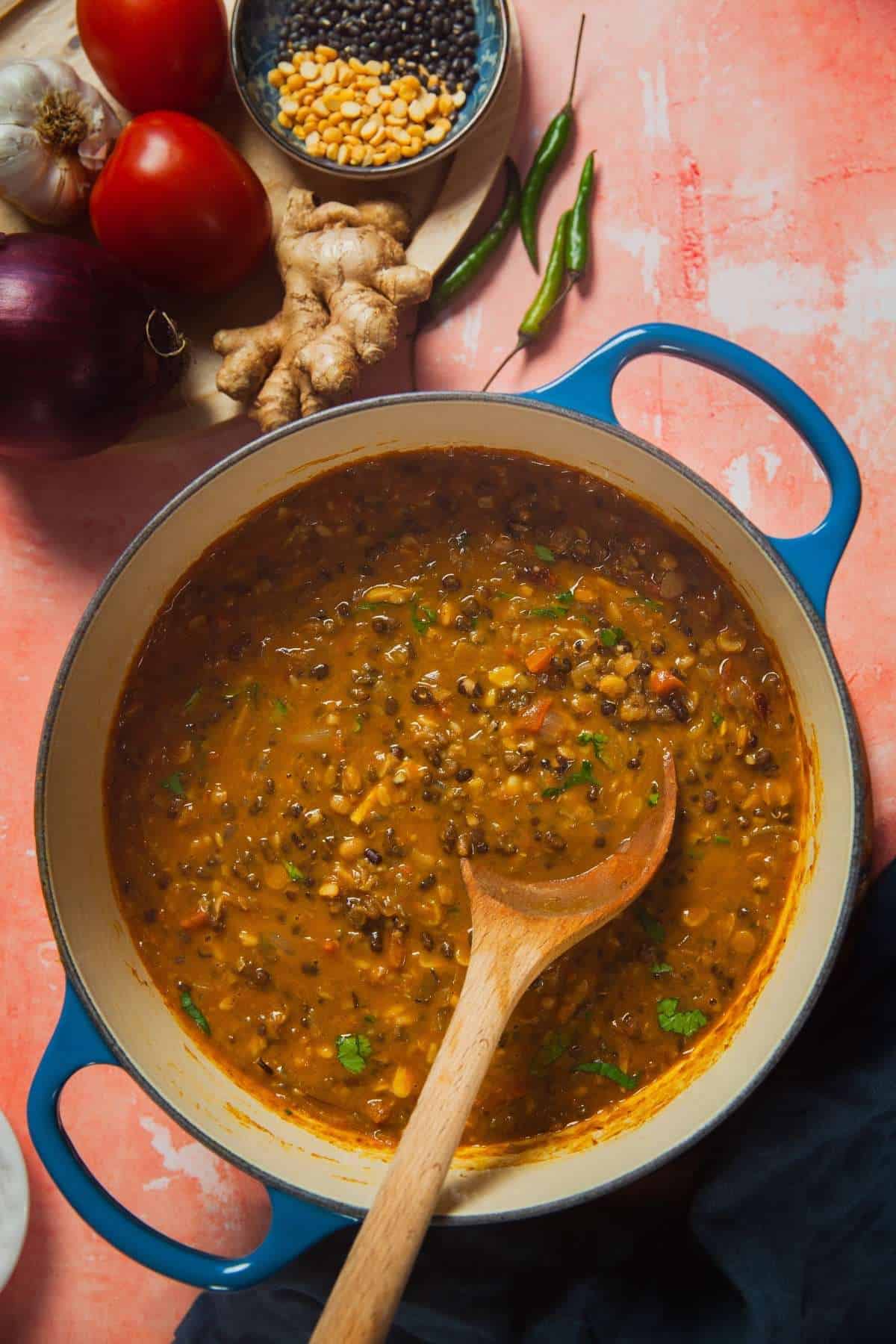 Cooked Langar Dal in Dutch Oven