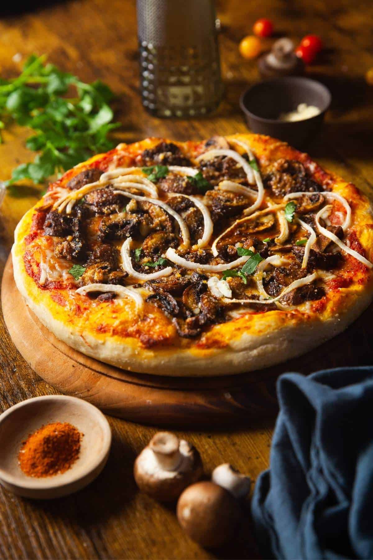 Side View of Tandoori Mushroom Pizza