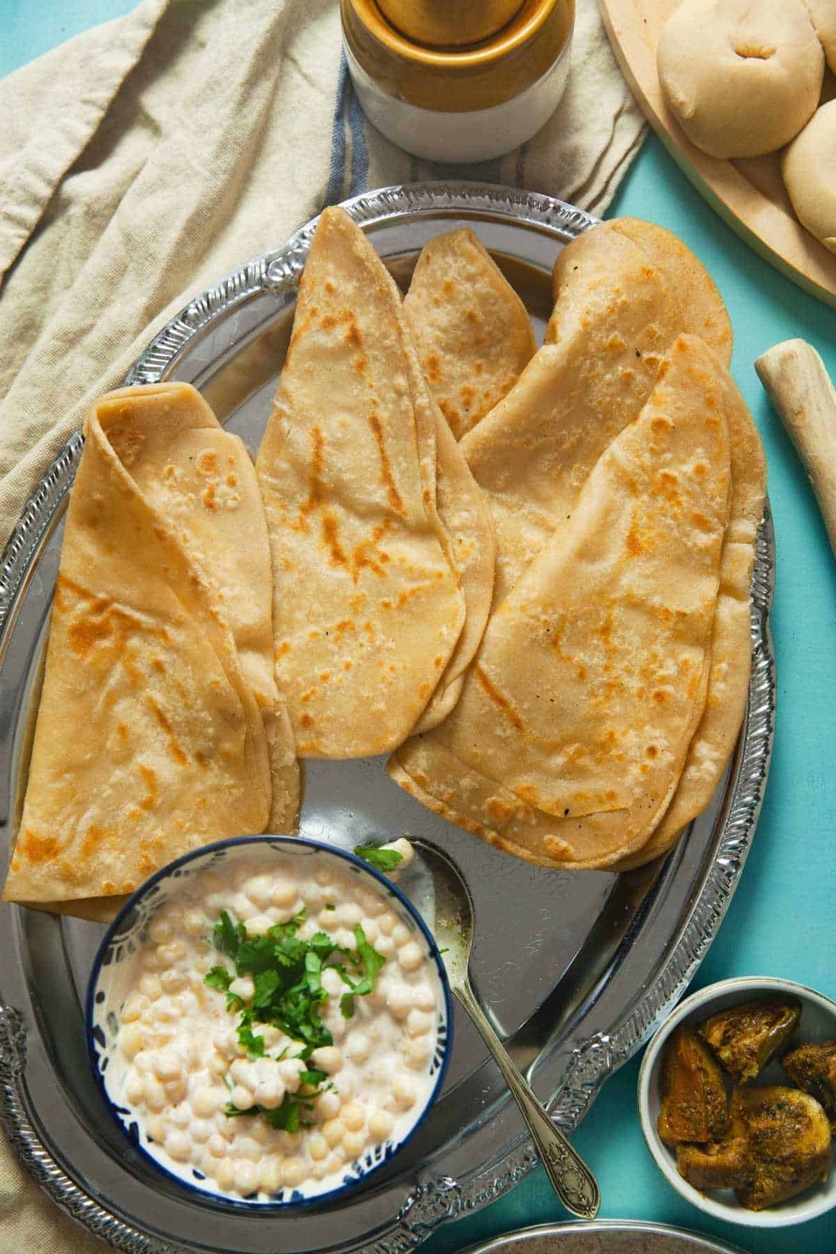 Triangle Plian Parathas Served on a platter
