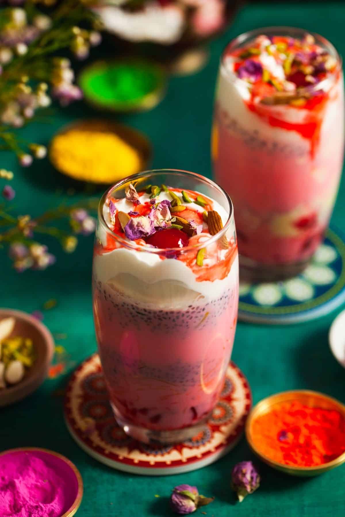 Rose Falooda With Instant Rabri In a Tall Glass Cup
