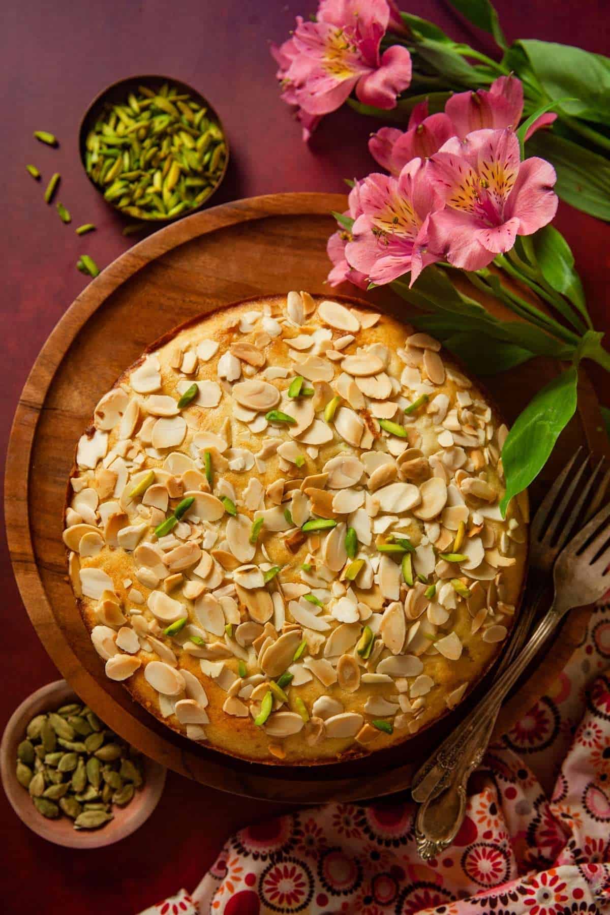 Indian Mawa Cake With Pistachios & Almonds