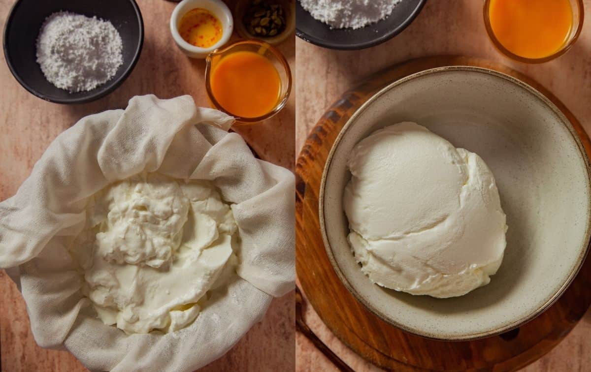 Strained Yogurt for making mango saffron shrikhand