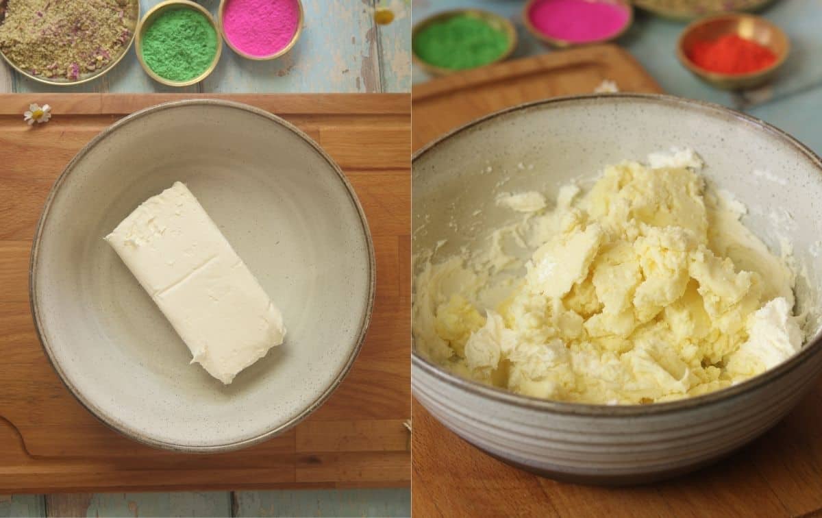 Softened Cream cheese beaten with Mawa