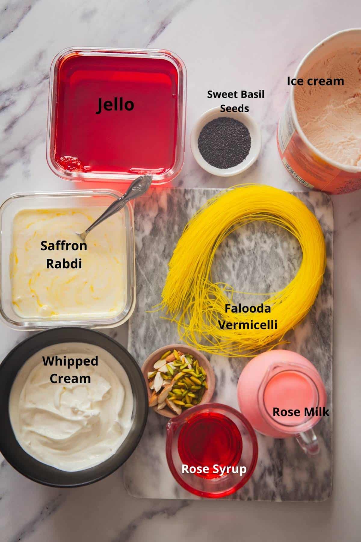 Ingredients needed to make Royal Falooda