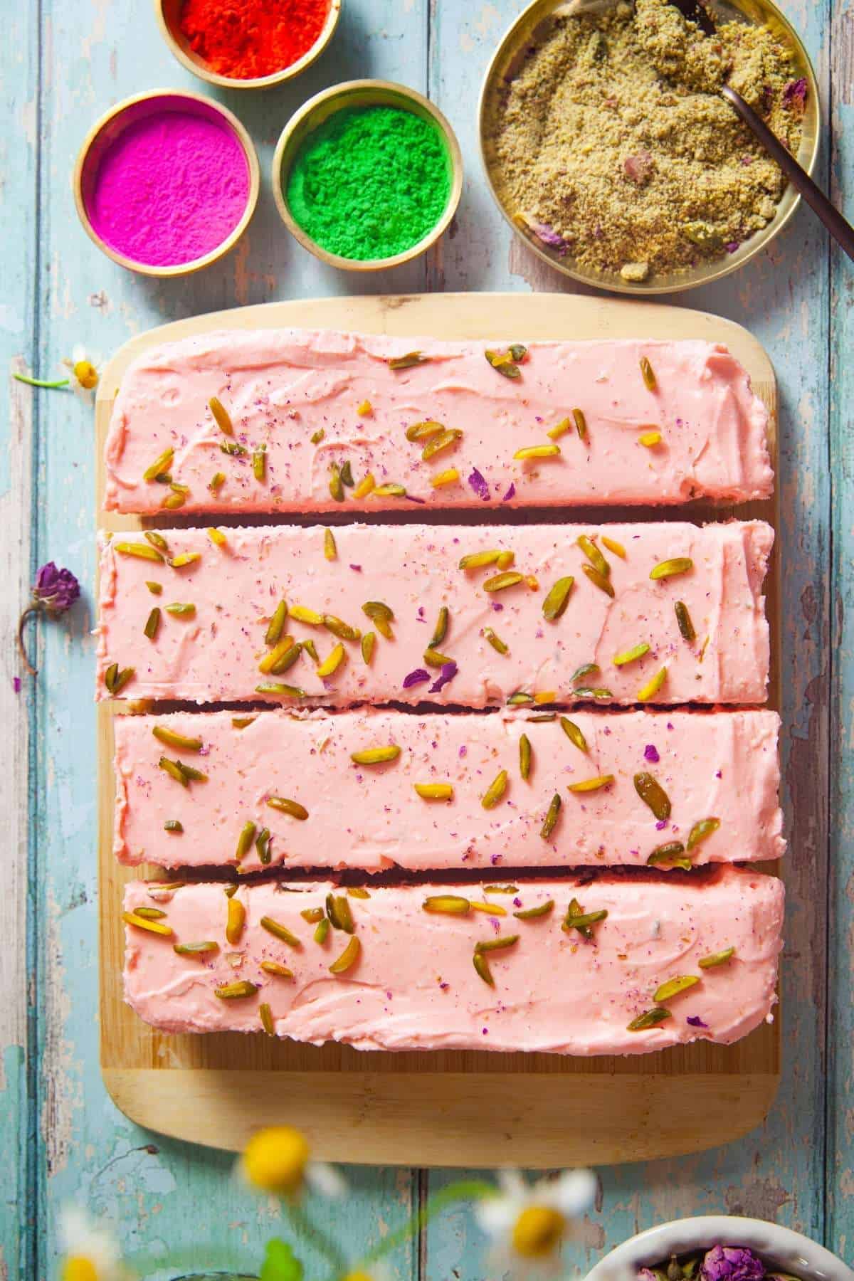 Block of Rose cheesecake shortbread bars