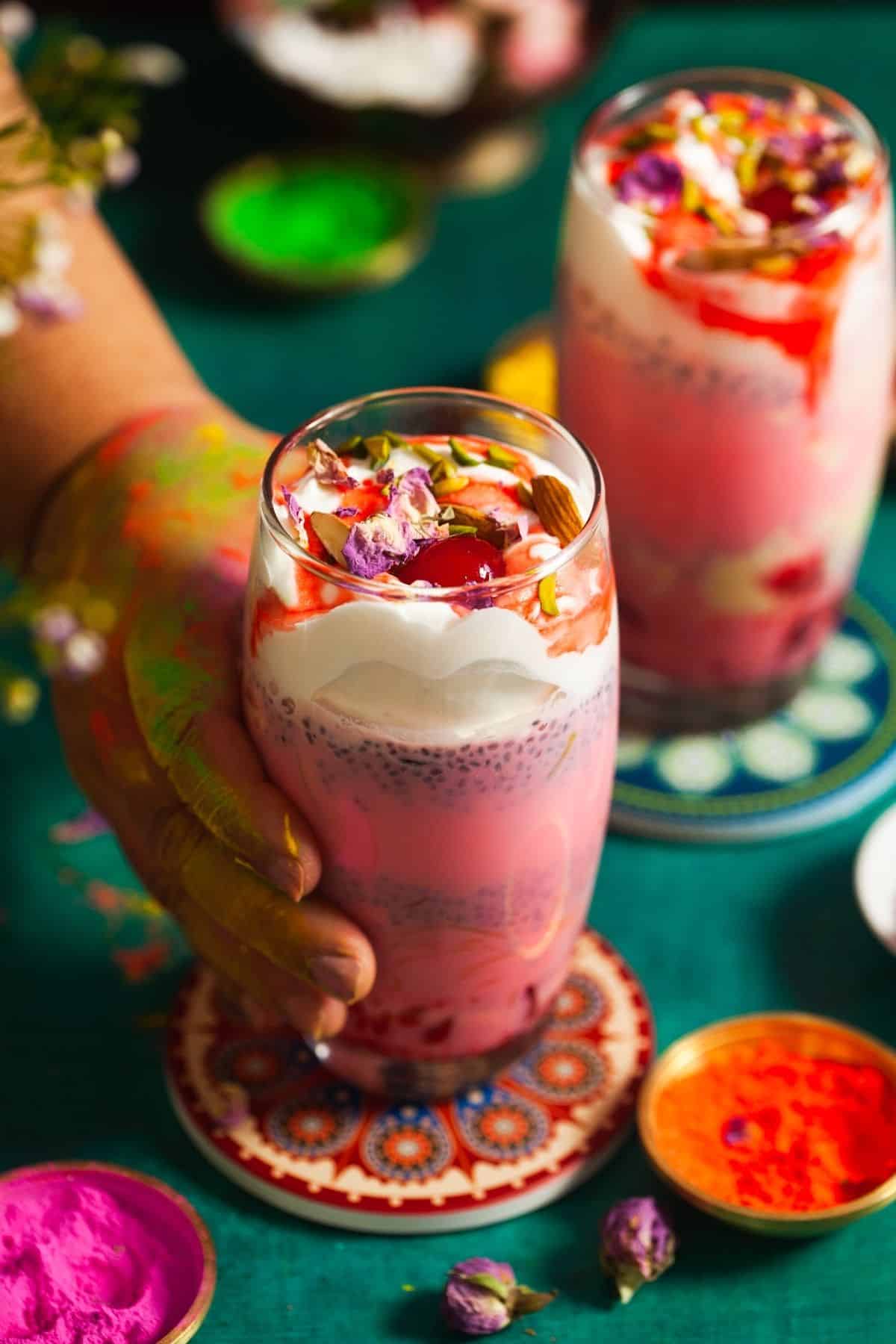 Rose Falooda With Rabri For Holi