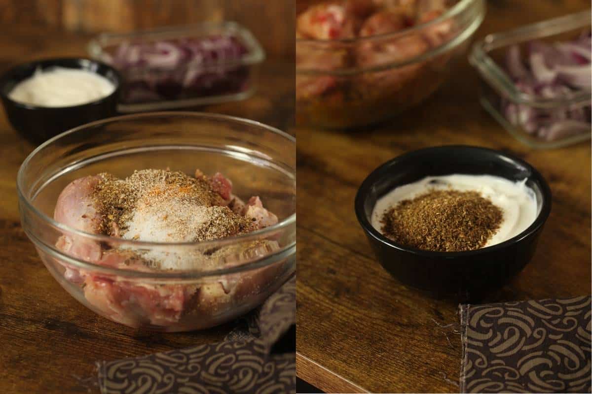 Spices in yogurt and on chicken 