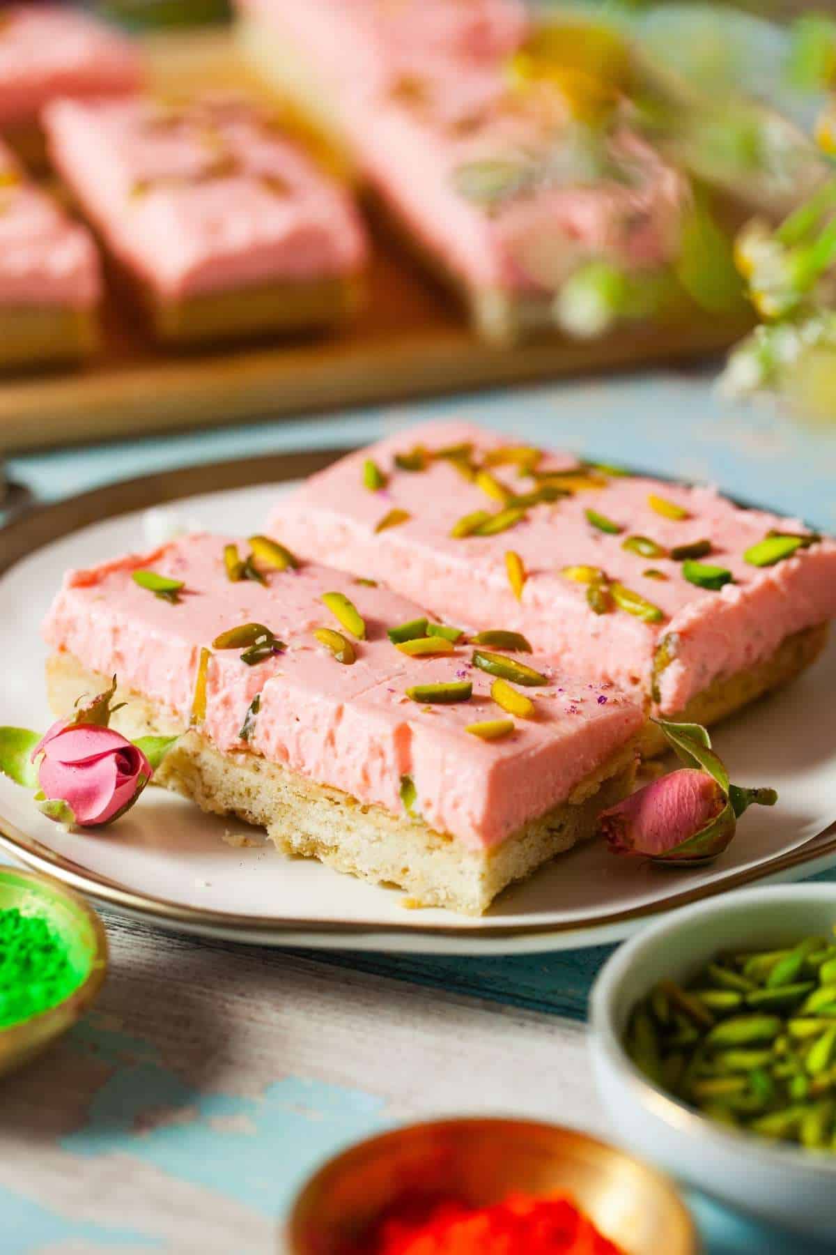 Slices of rose cheesecake bars
