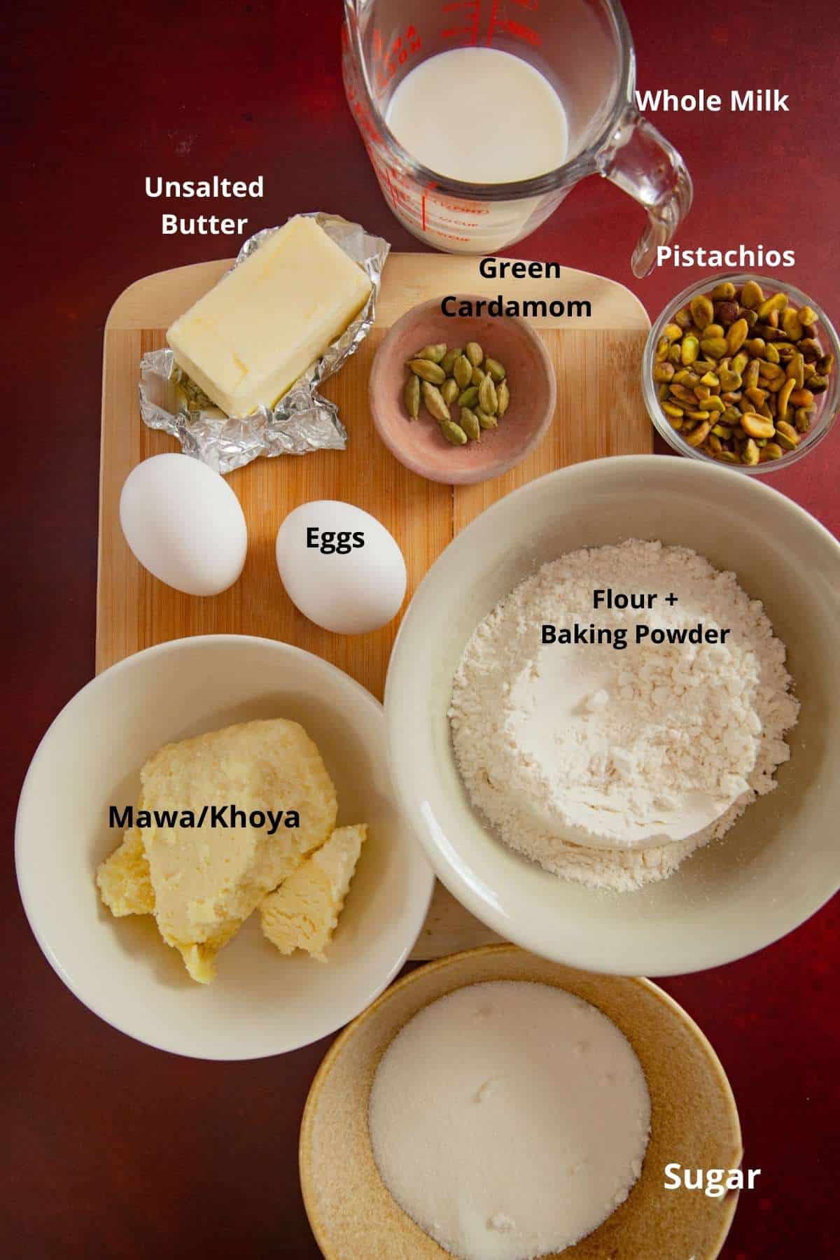 Ingredients for Indian Mawa Cake With Pistachios & Almonds